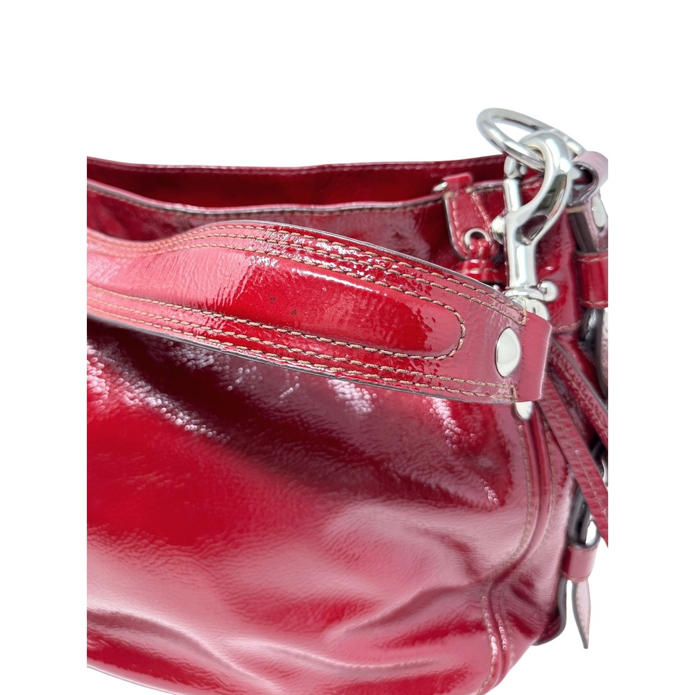 Coach Zoe Red Patent Leather Hobo Shoulder Bag F12735 Y2K Silver Hardware - Picture 11 of 12